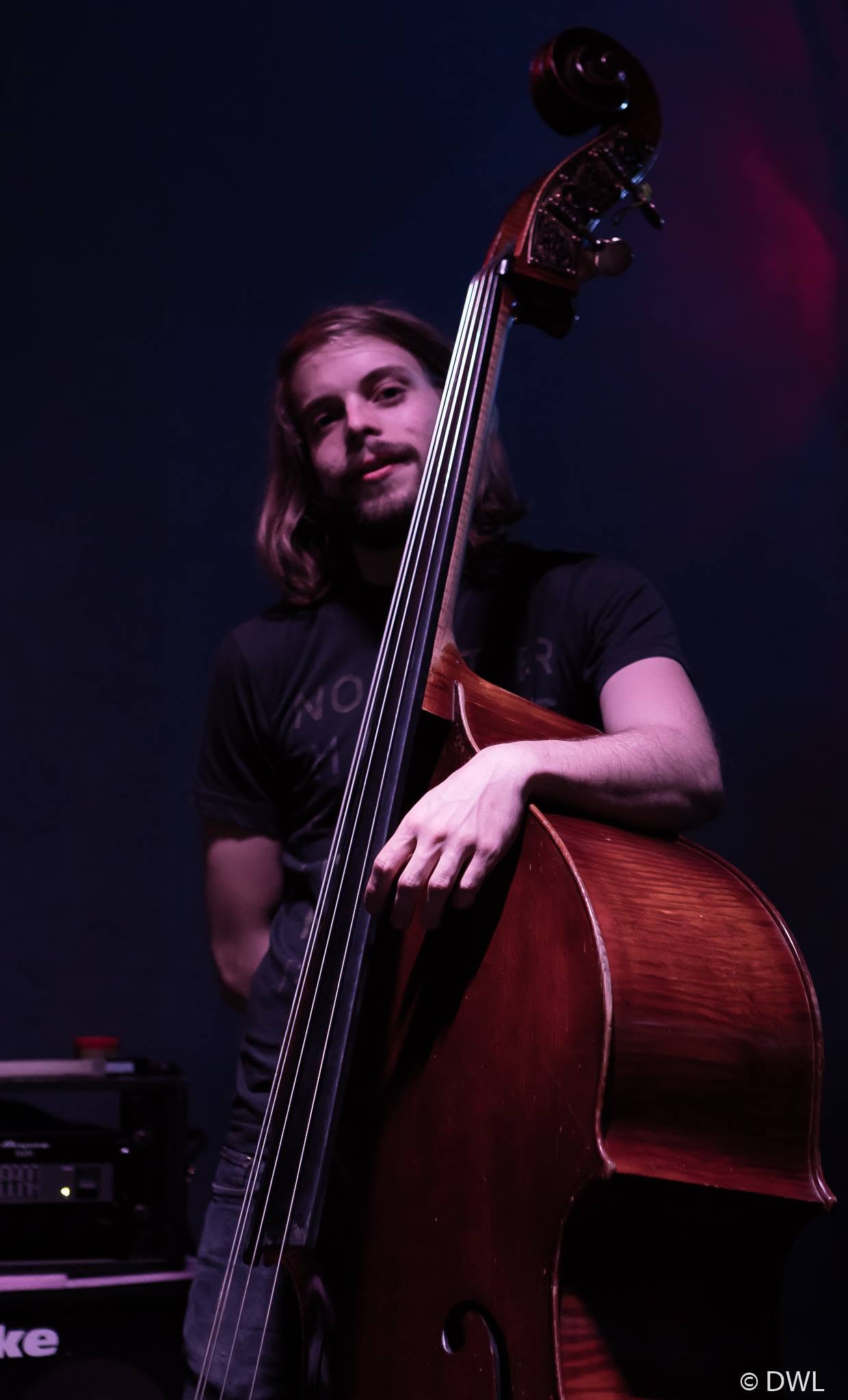 Holden King onstage with an upright bass